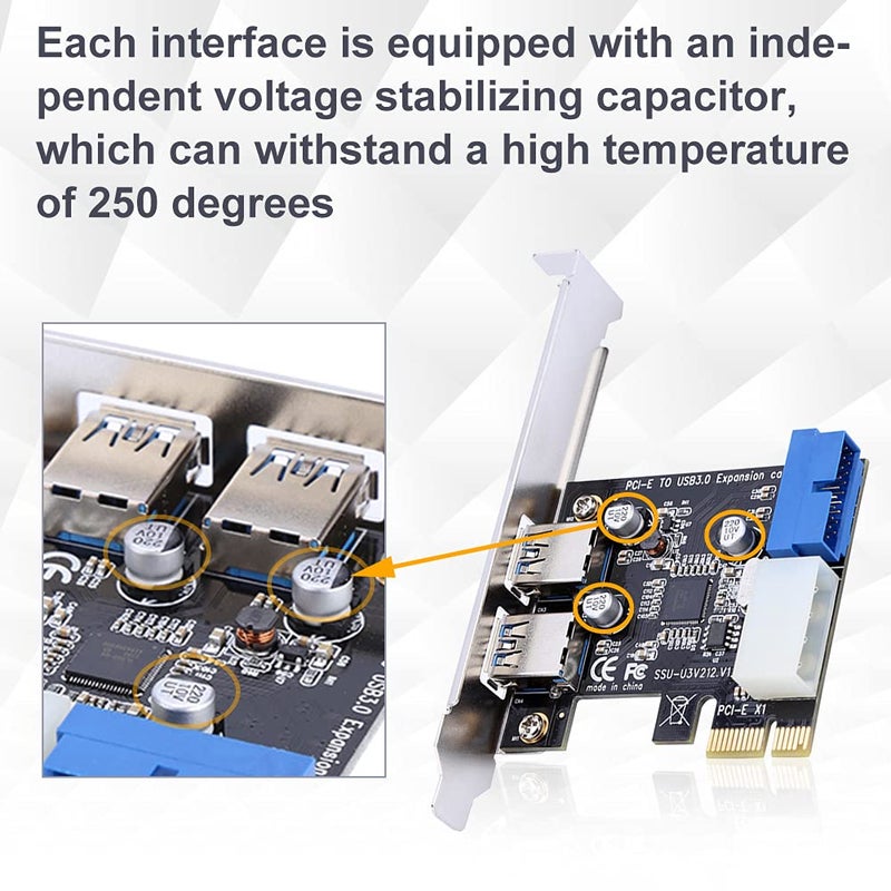 Pomya PCI-E to USB 3.0 PCI Express Card, 5 Gbps 2-Port PCIe to USB Expansion Card Adapter with Front 19PIN Power Connector Interface for Desktops - Image 5
